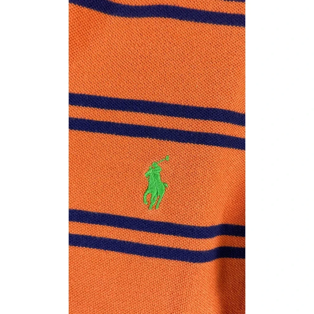 Polo Ralph Lauren Polo Shirt Mens Medium Orange Excellent Striped Short Sleeve